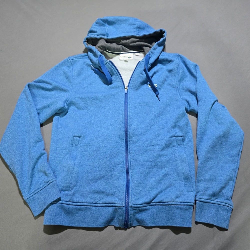 flaws Lacoste Sport Full Zip Hoodie Mens Small Blue Fleece Crocodile Logo